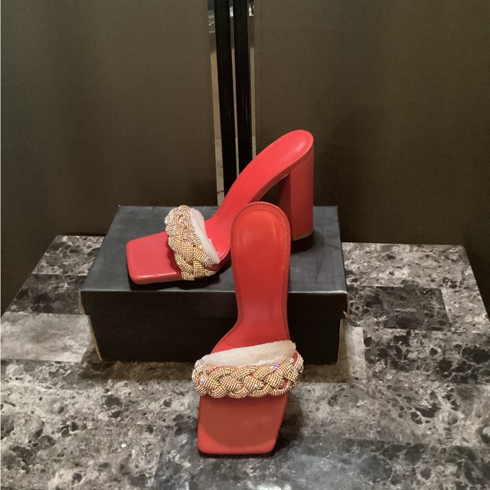 Liliana Red and Gold Braided Heels